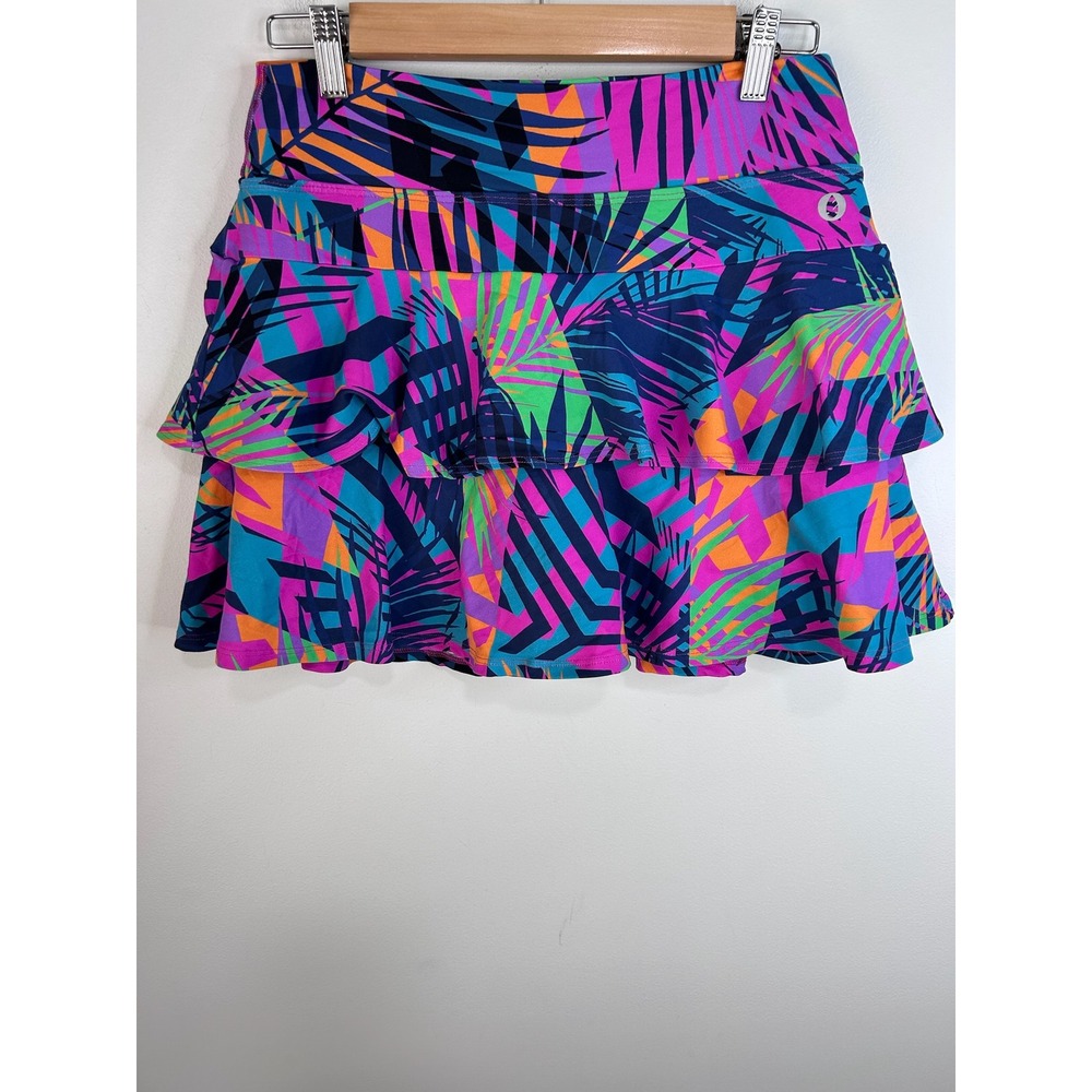 Dona Jo JoJo Skirt Tropical Palm Ruffle Athletic Skort Size 2 L Large Multi